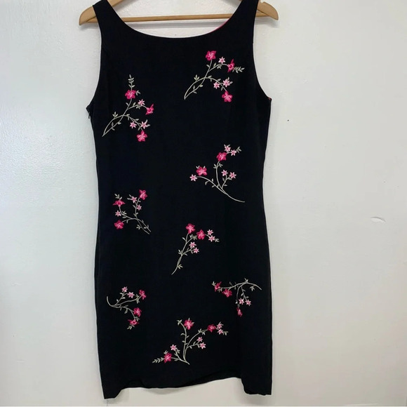 Vintage Sara Spencer Dress 10 Black Pink Embroidery Floral Cocktail Event Career - Picture 5 of 11